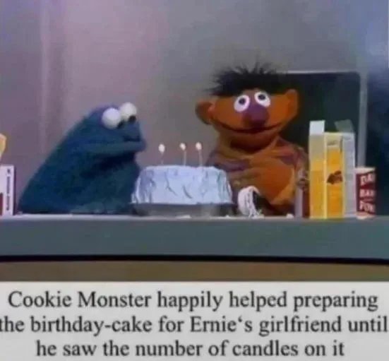 If you squint hard enough or cross your eyes, you can double the age of Ernie's girlfriend.